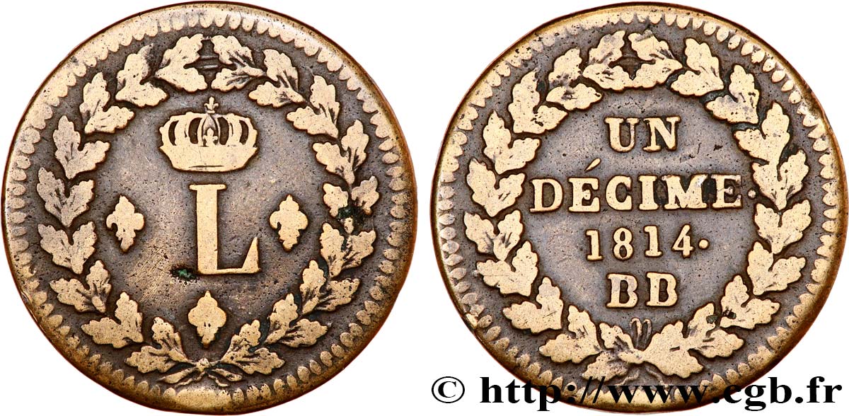 Un décime à l’L couronnée 1814 Strasbourg F.132/1 F15 