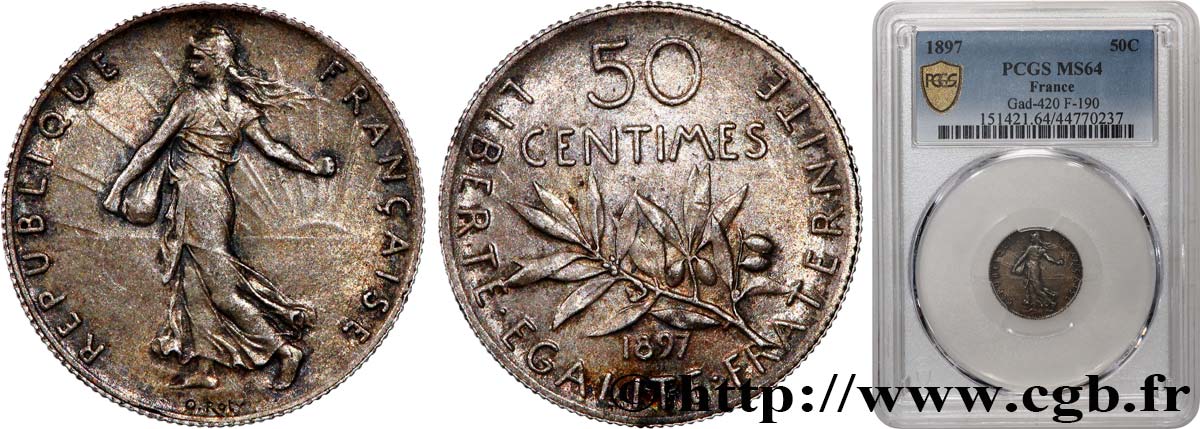 50 centimes Semeuse 1897 Paris F.190/1 SPL64 PCGS