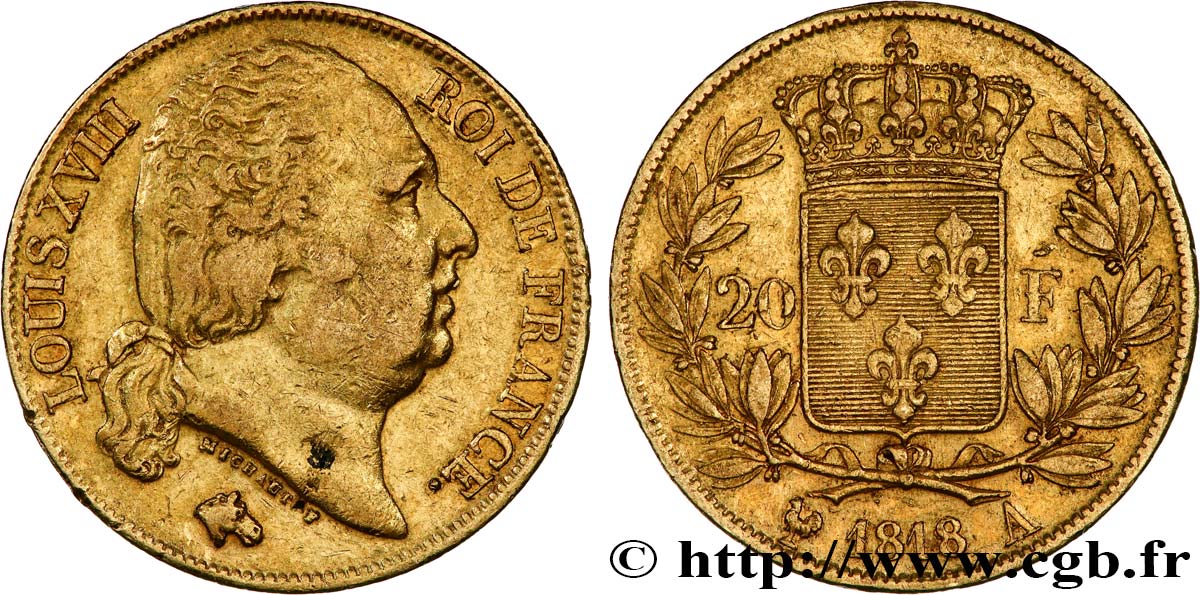 20 francs or Louis XVIII, tête nue 1818 Paris F.519/10 TTB45 