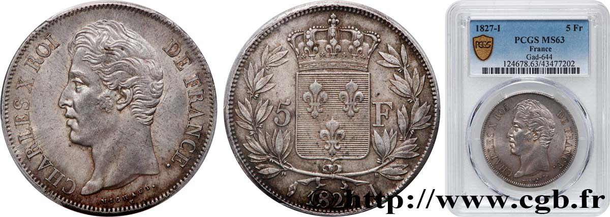 5 francs Charles X, 2e type 1827 Limoges F.311/6 MS63 PCGS