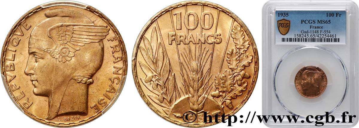 100 francs or, Bazor 1935 Paris F.554/6 FDC65 PCGS
