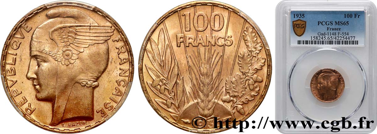 100 francs or, Bazor 1935 Paris F.554/6 MS65 PCGS