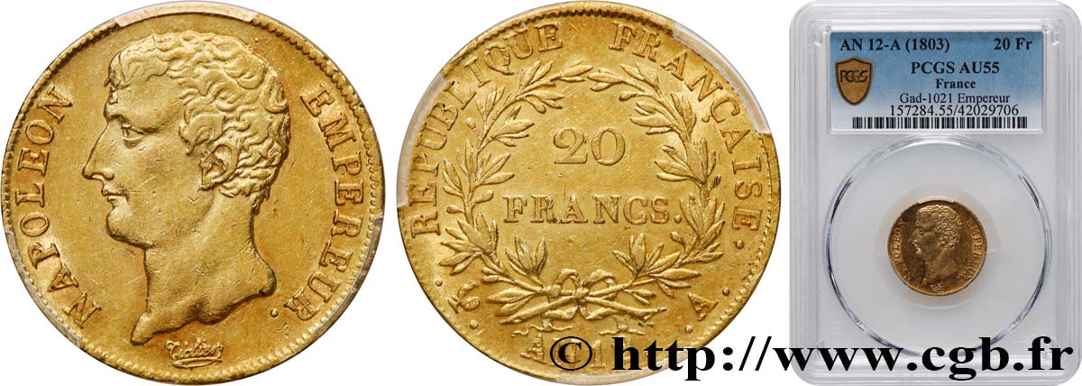 20 francs or Napoléon Empereur, buste intermédiaire 1804 Paris F.511/1 SPL55 PCGS