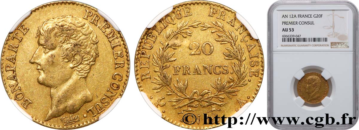 20 francs or Bonaparte Premier Consul 1804 Paris F.510/2 MBC53 NGC