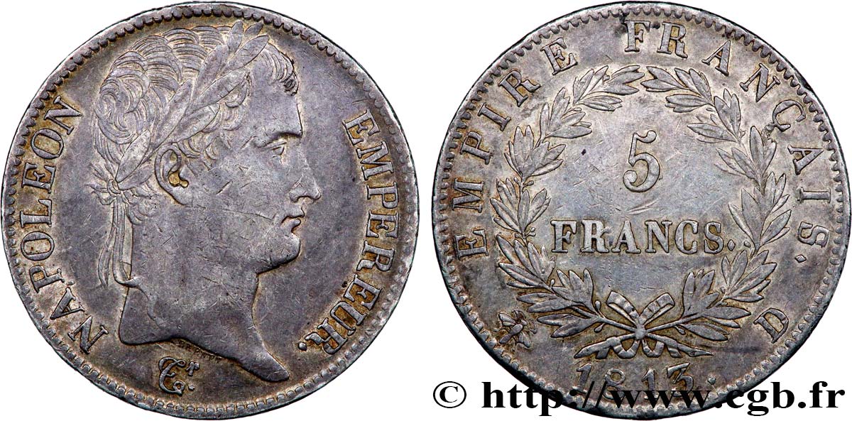 5 francs Napoléon Empereur, Empire français 1813 Lyon F.307/62 BB45 