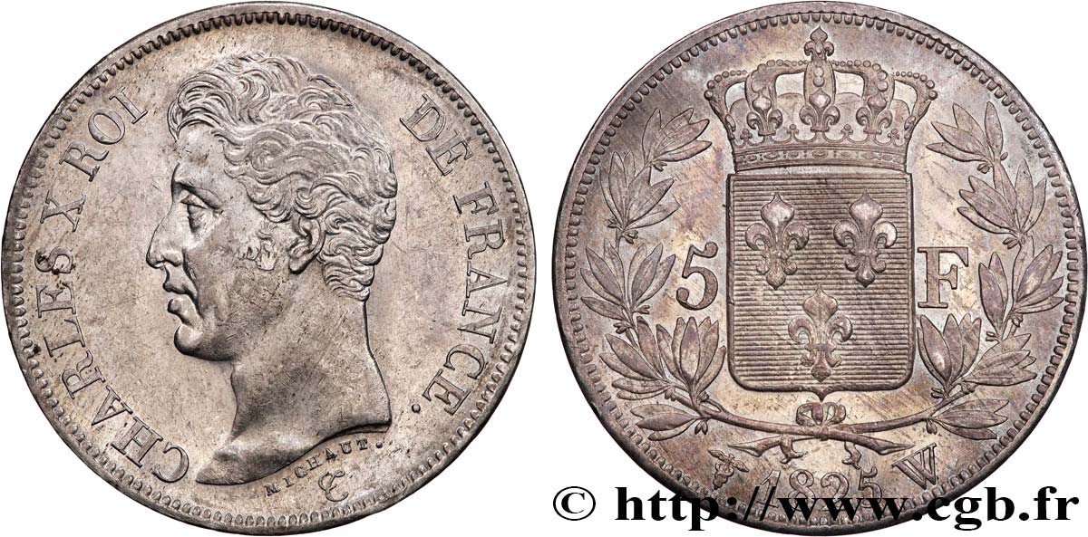 5 francs Charles X, 1er type 1825 Lille F.310/14 AU55 