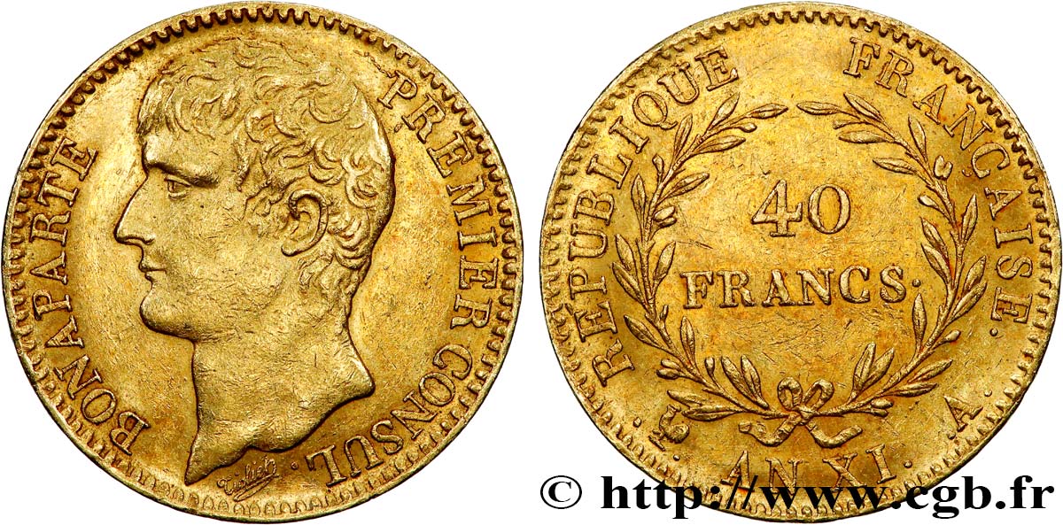 40 francs or Bonaparte Premier Consul 1803 Paris F.536/1 SUP55 