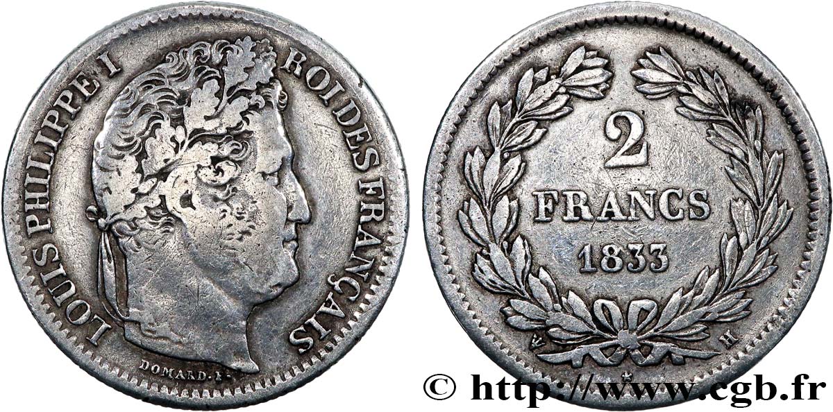 2 francs Louis-Philippe 1833 La Rochelle F.260/21 VF 
