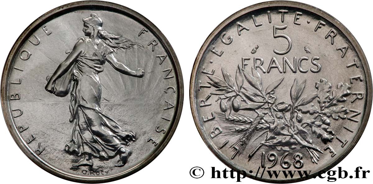 5 francs Semeuse, argent 1968 Paris F.340/12 MS 
