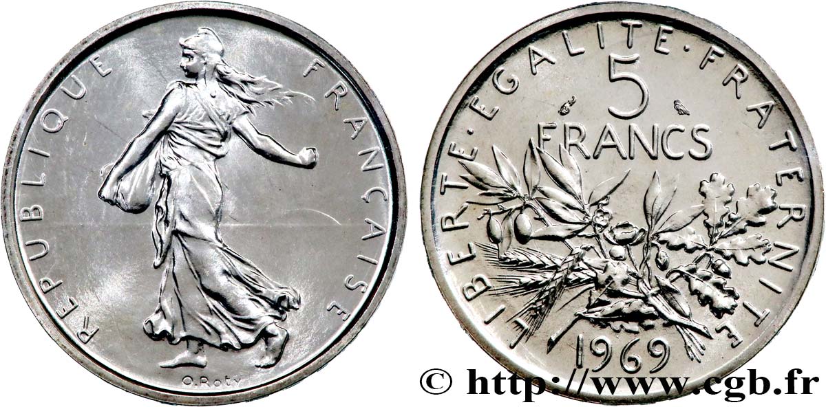5 francs Semeuse, argent 1969 Paris F.340/13 MS 