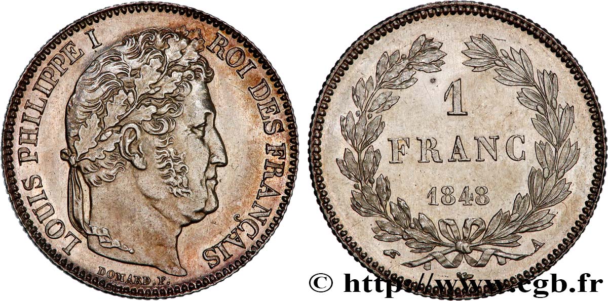 1 franc Louis-Philippe, couronne de chêne 1848 Paris F.210/113 VZ+ 