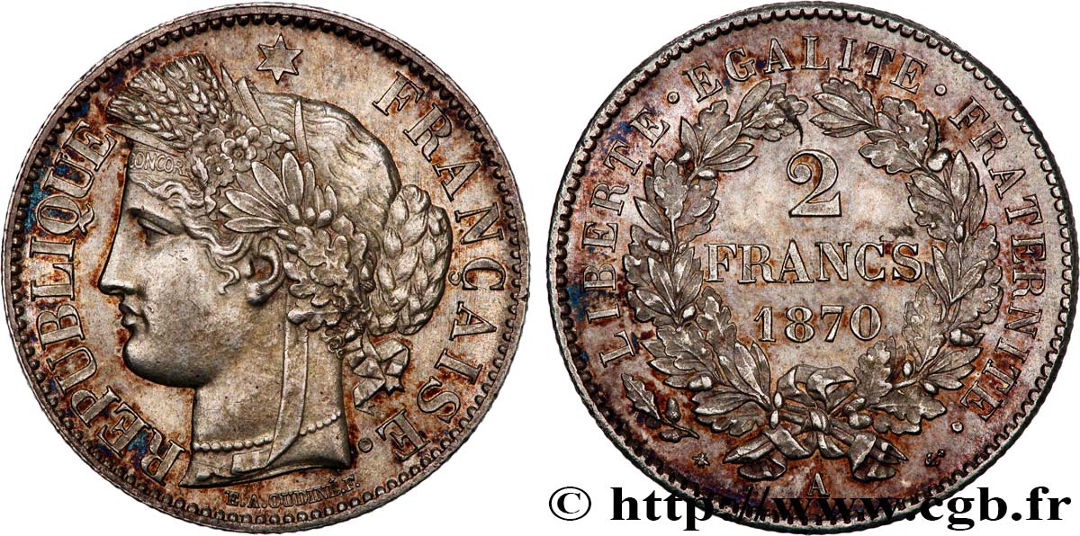 2 francs Cérès, avec légende 1870 Paris F.265/1 SPL62 