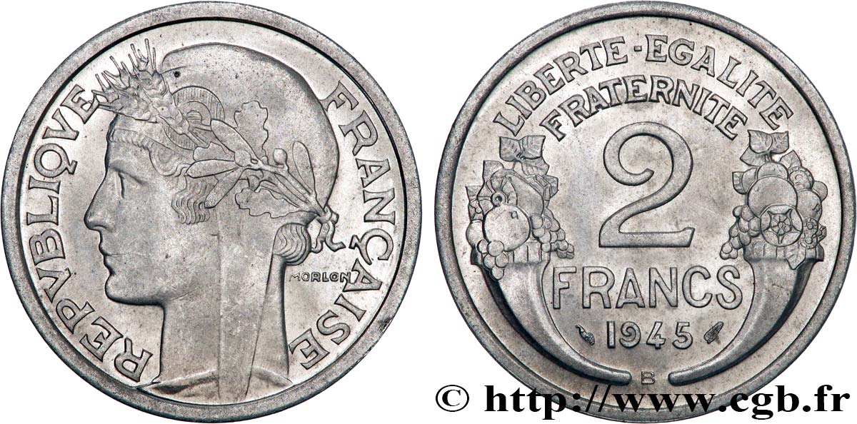 2 francs Morlon, aluminium 1945 Beaumont-Le-Roger F.269/6 VZ+ 