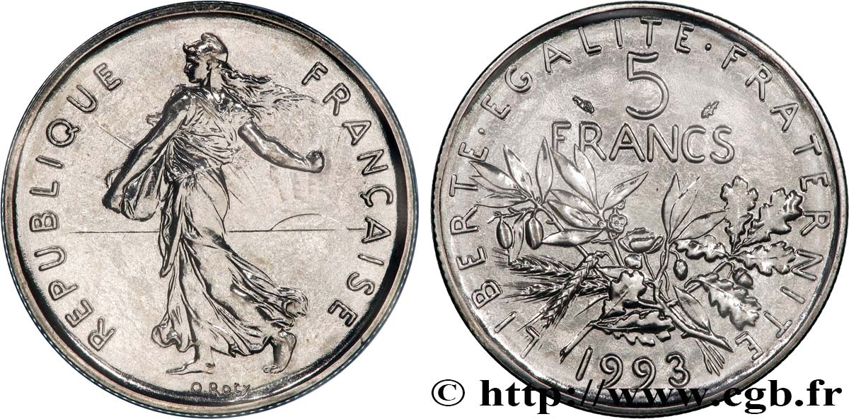 5 francs Semeuse, nickel, BU (Brillant Universel), frappe médaille 1993 Pessac F.341/28 MS 