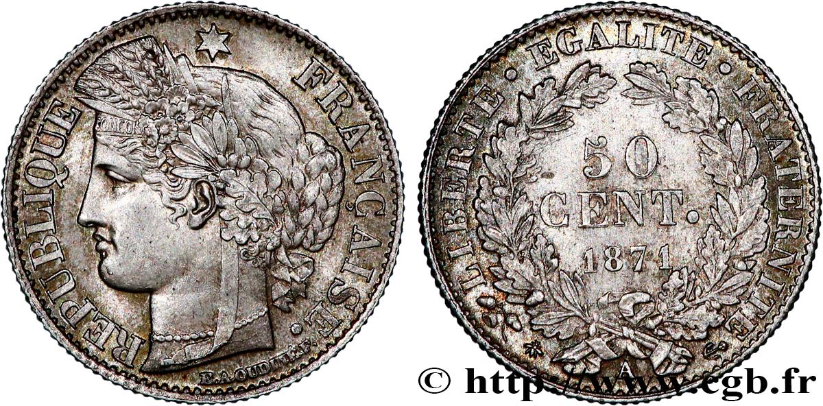 50 centimes Cérès, IIIe République 1871 Paris F.189/1 SUP60 