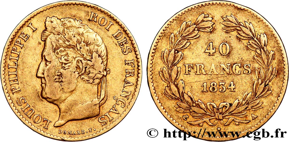 40 francs or Louis-Philippe 1834 Paris F.546/6 BC35 
