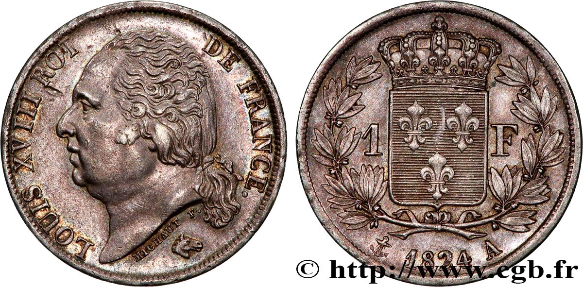 1 franc Louis XVIII 1824 Paris F.206/56 SUP 