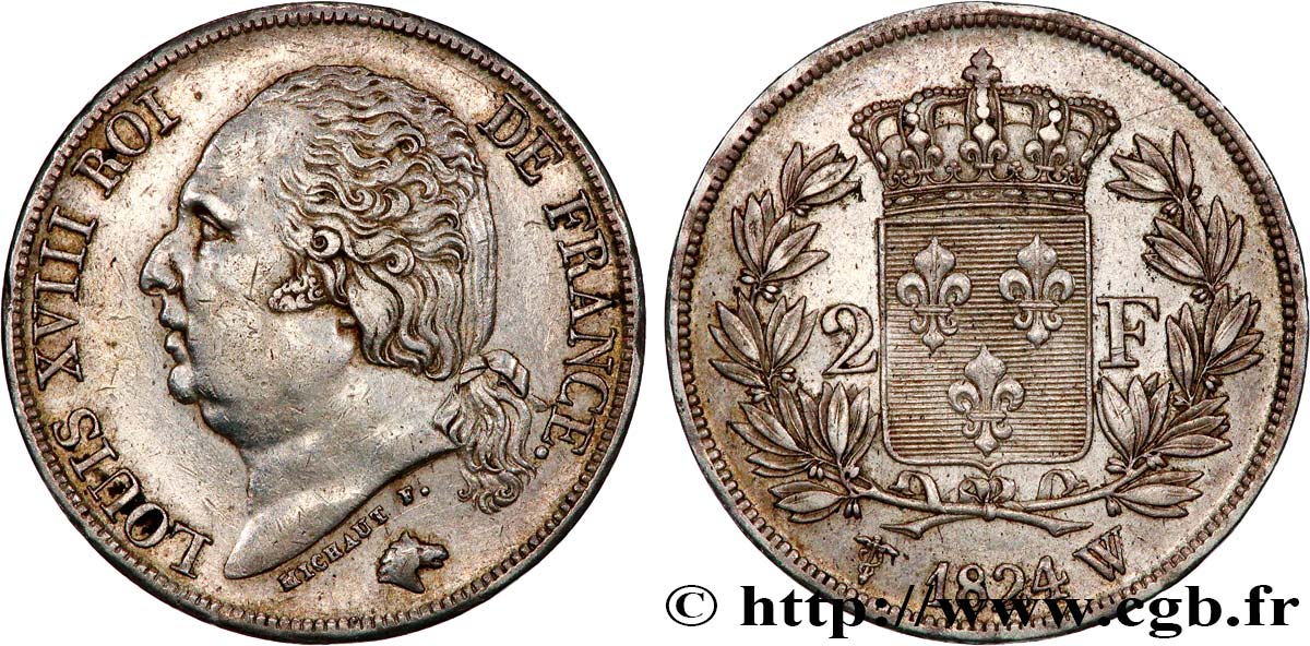 2 francs Louis XVIII 1824 Lille F.257/62 MBC+ 