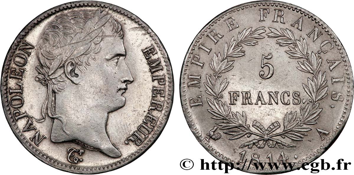 5 francs Napoléon Empereur, Empire français 1814 Paris F.307/76 AU 