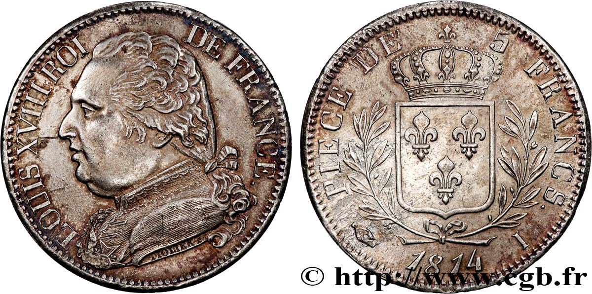 5 francs Louis XVIII, buste habillé 1814 Limoges F.308/6 SUP 