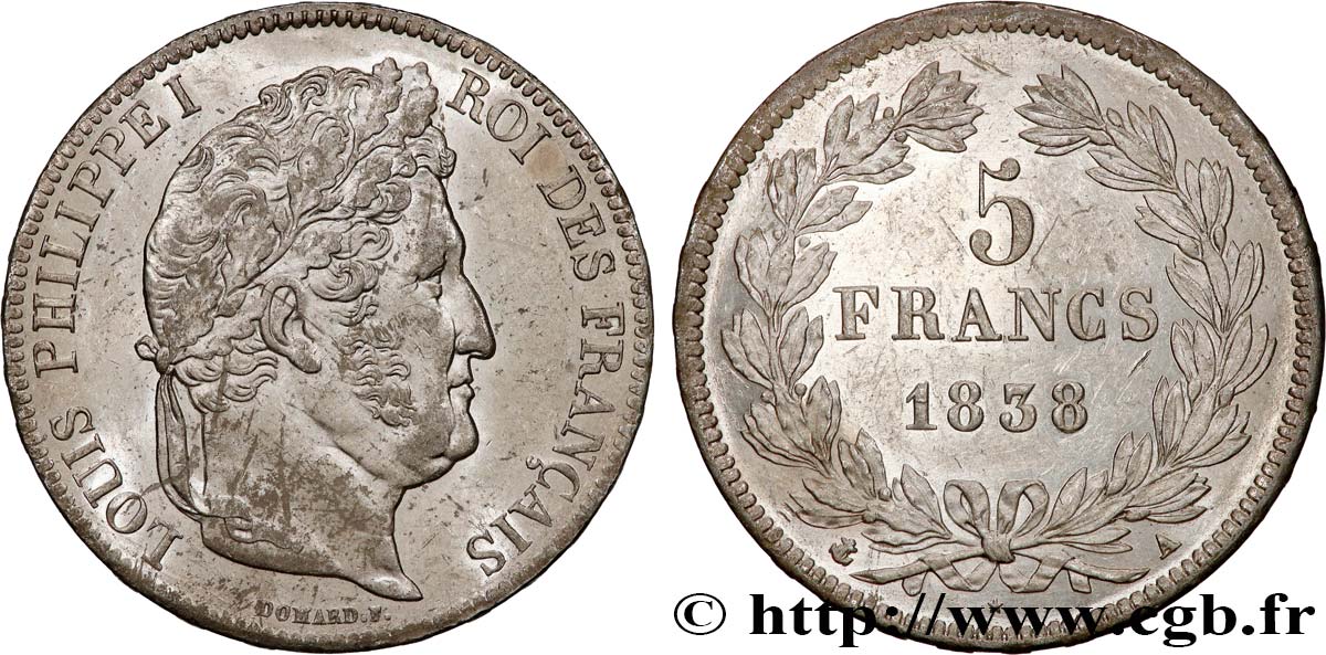 5 francs IIe type Domard 1838 Paris F.324/68 SUP 