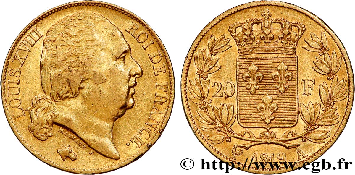20 francs or Louis XVIII, tête nue 1819 Paris F.519/15 TTB53 