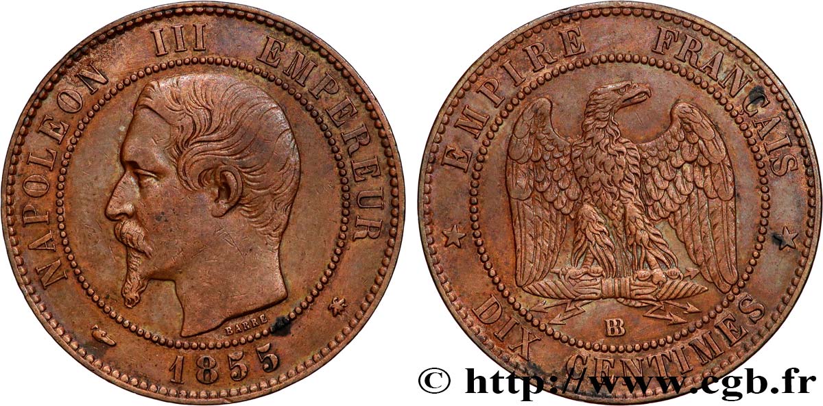 Dix centimes Napoléon III, tête nue 1855 Strasbourg F.133/23 AU 