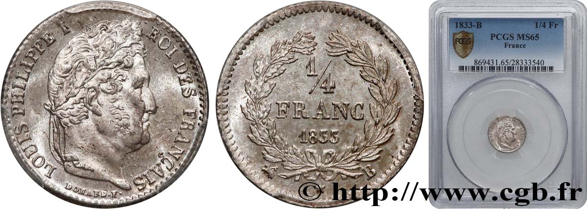 1/4 franc Louis-Philippe 1833 Rouen F.166/31 ST65 PCGS