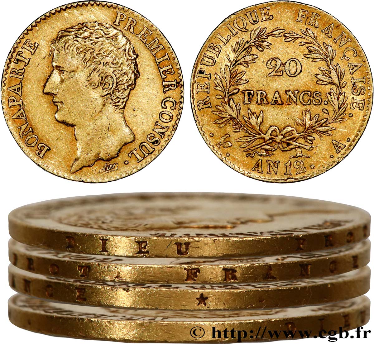 20 francs or Bonaparte Premier Consul, Tranche fautée 1804 Paris F.510/2 q.SPL 
