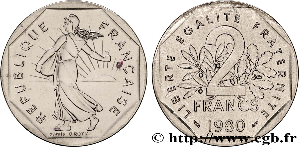 Piéfort nickel de 2 francs Semeuse 1980 Pessac GEM.123 P1 MS 