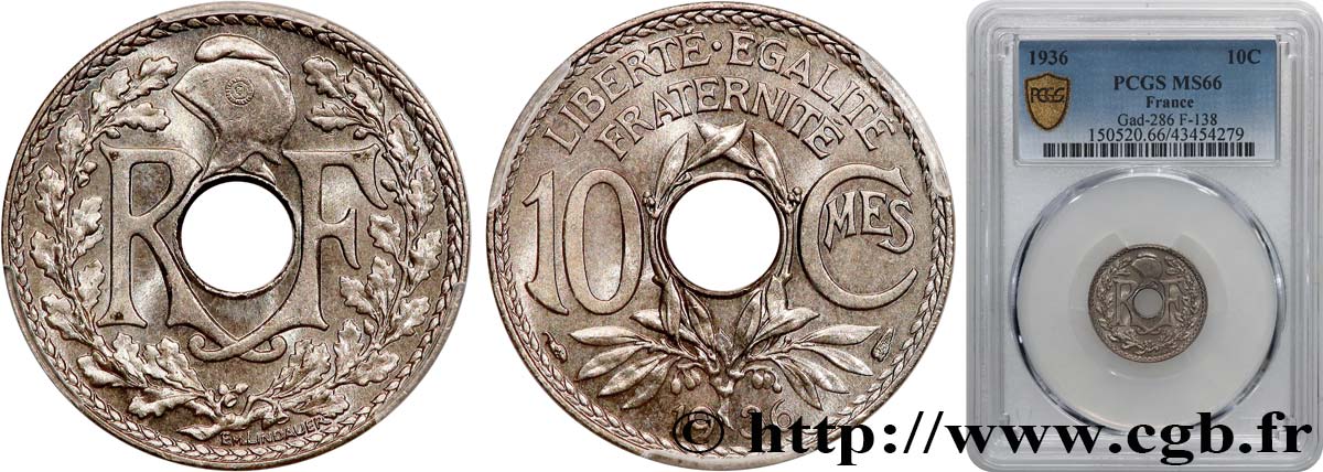 10 centimes Lindauer 1936  F.138/23 ST66 PCGS
