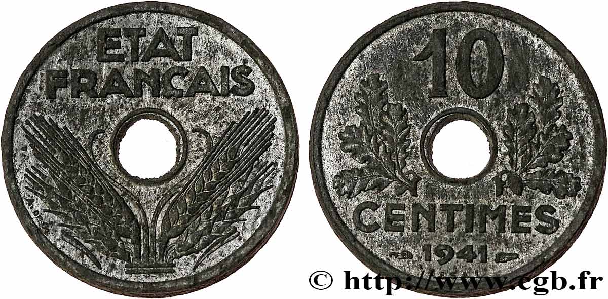 Essai-piéfort de 10 centimes État français, grand module 1941 Paris GEM.44 EP TTB+ 