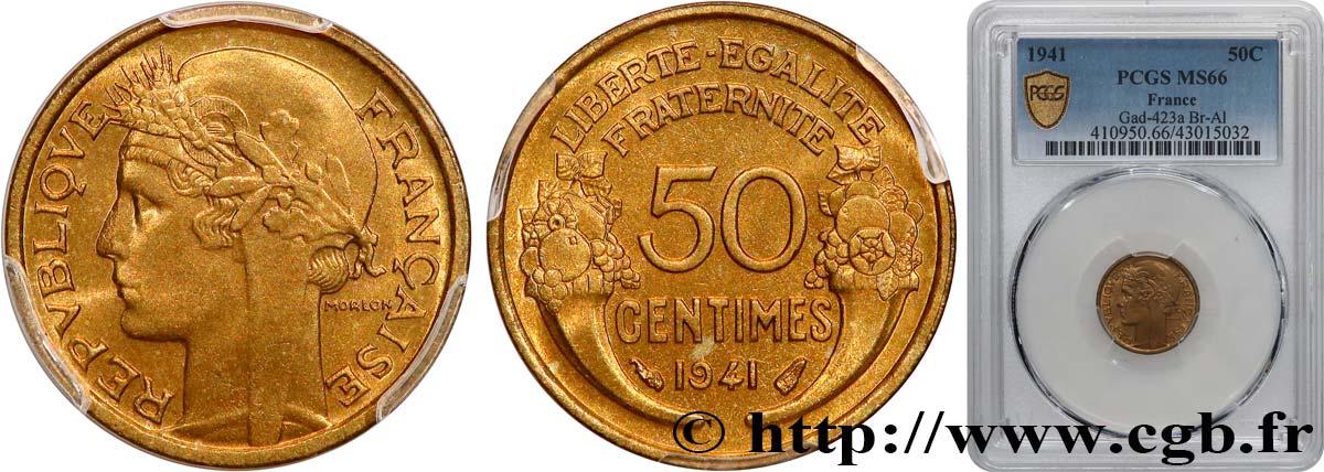50 centimes Morlon 1941  F.192/18 ST66 PCGS