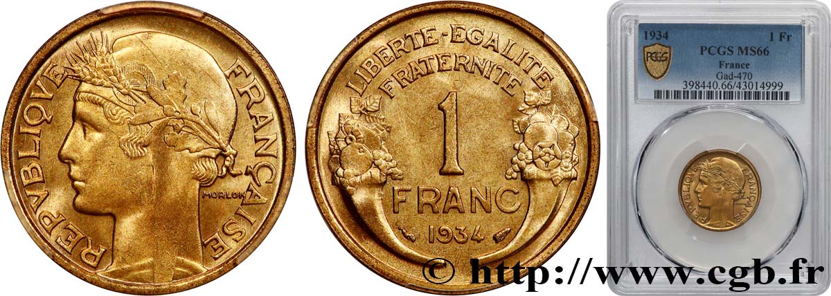 1 franc Morlon 1934 Paris F.219/5 MS66 PCGS