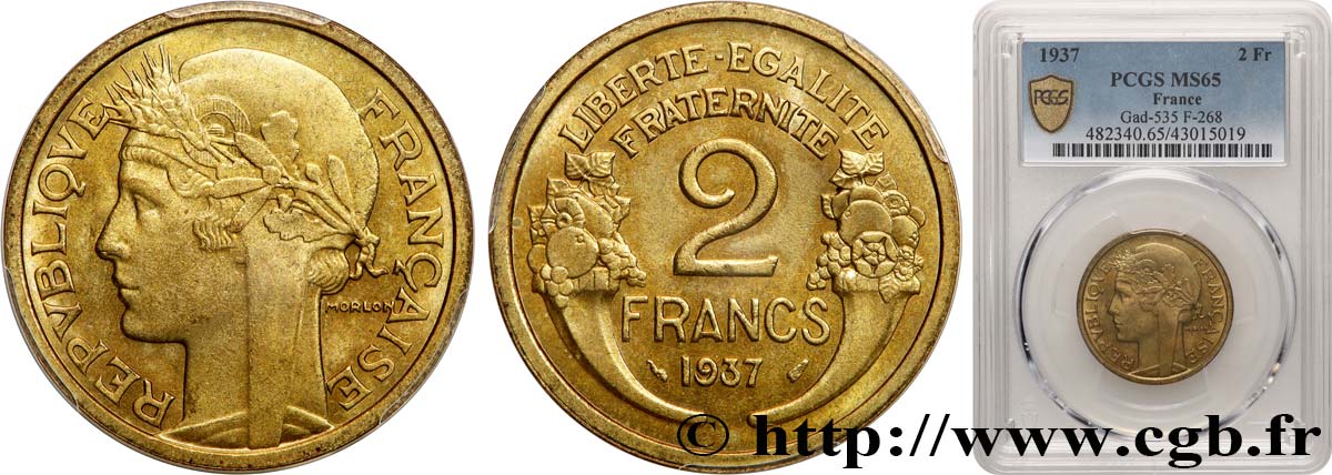 2 francs Morlon 1937  F.268/10 ST65 PCGS