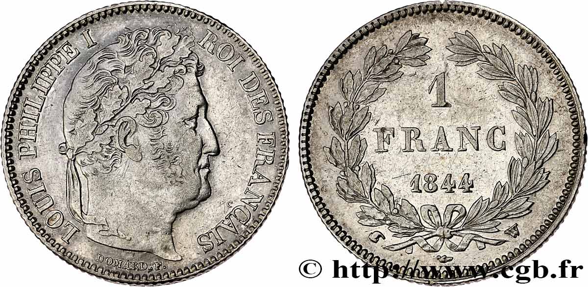 1 franc Louis-Philippe, couronne de chêne 1844 Lille F.210/99 AU 