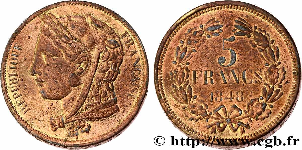 Concours de 5 francs, piéfort de Gayrard 1848 Paris VG.3074 var. EBC 