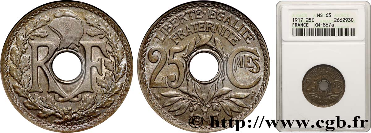 25 centimes Lindauer 1917  F.171/1 SC63 ANACS