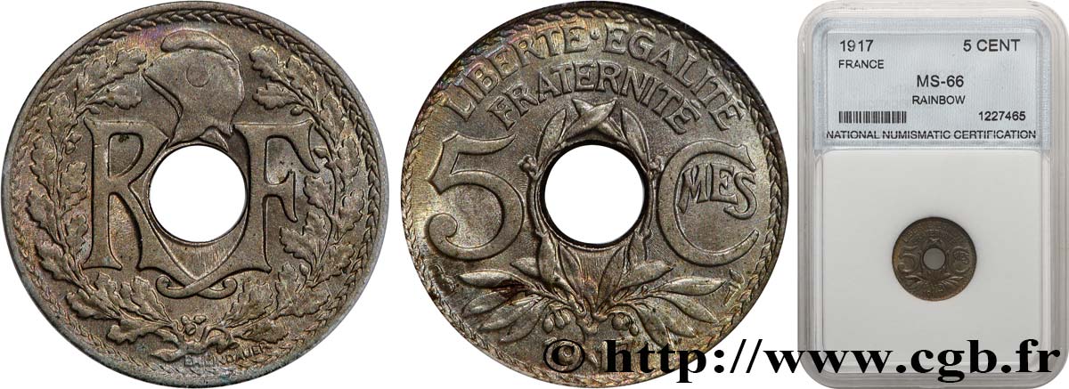 5 centimes Lindauer, grand module 1917 Paris F.121/1 MS62 autre