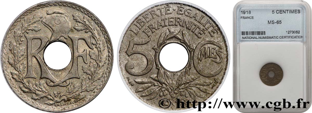 5 centimes Lindauer, grand module 1918 Paris F.121/2 MS62 autre