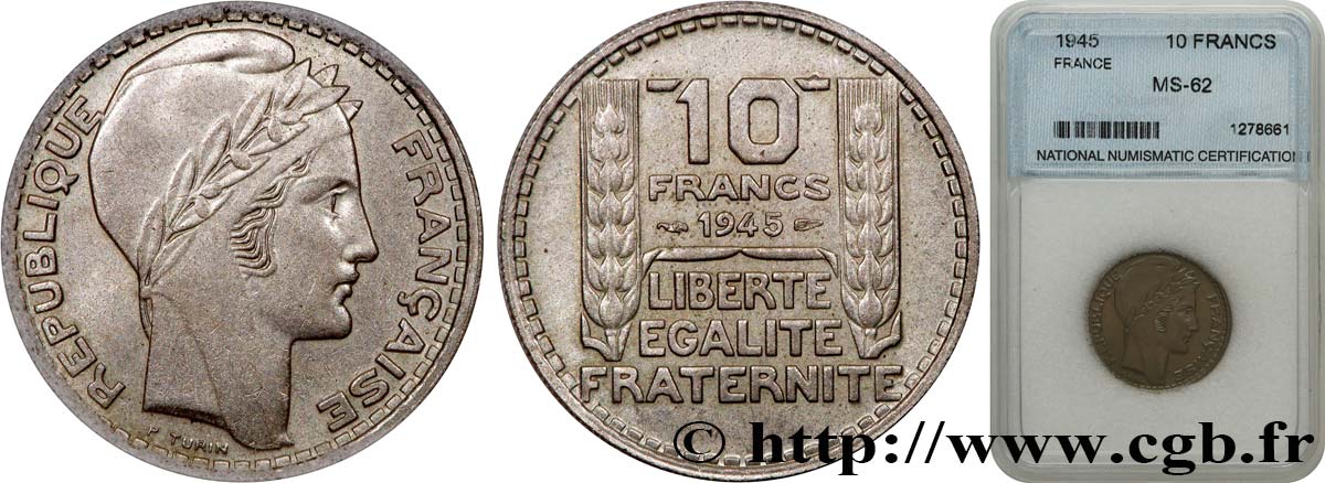 10 francs Turin, grosse tête, rameaux longs 1945  F.361/2 EBC62 autre