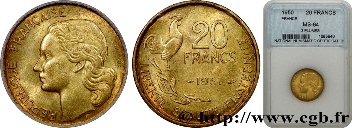 20 francs G. Guiraud 1951  F.402/7 SPL64 autre