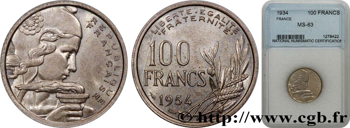 100 francs Cochet 1954  F.450/2 MS63 autre