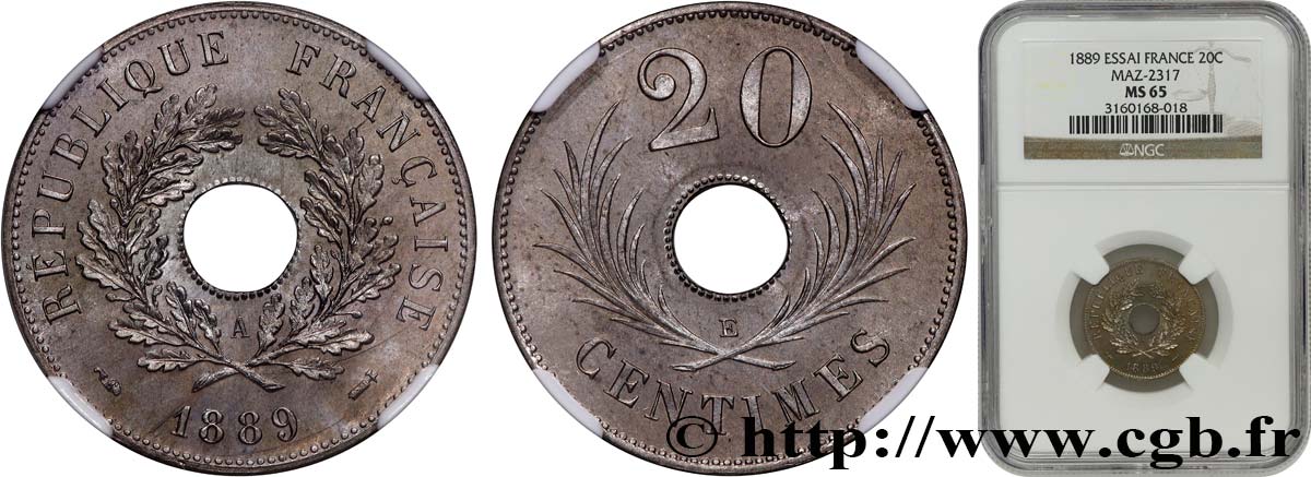 Essai de 20 centimes 1889 Paris GEM.50 24 FDC65 NGC