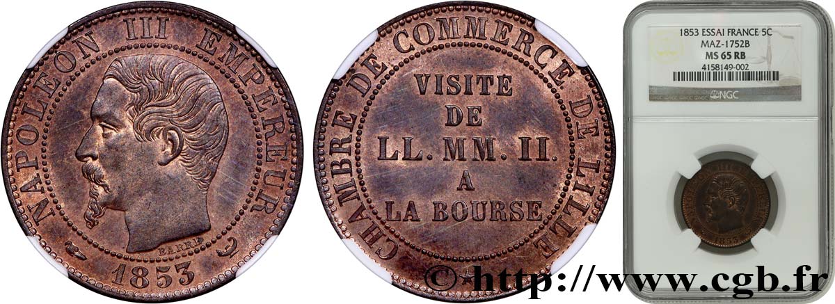 Module de cinq centimes, Visite impériale à Lille les 23 et 24 septembre 1853 1853 Lille VG.3367  FDC65 NGC