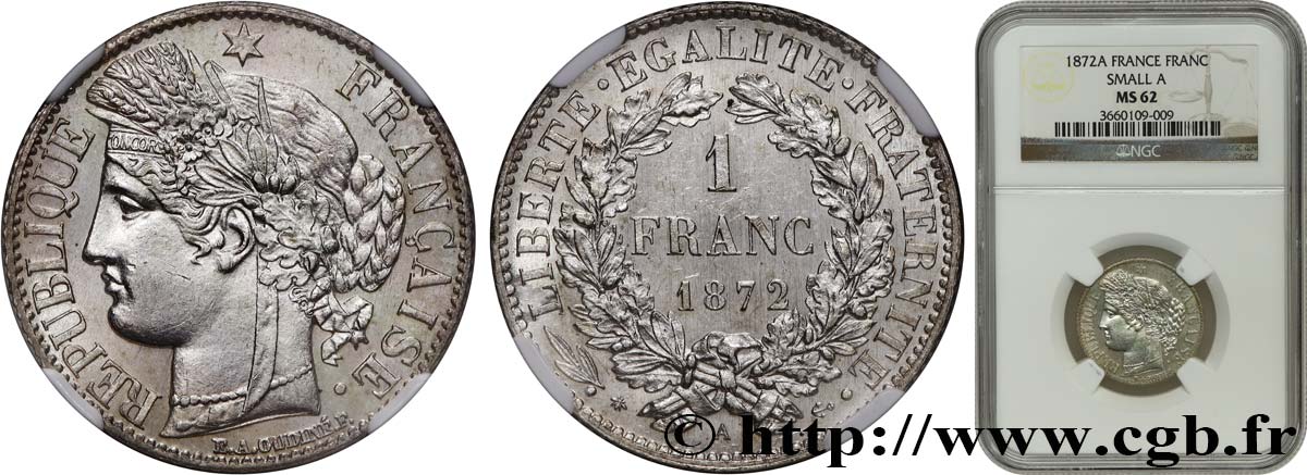 1 franc Cérès, IIIe République 1872 Paris F.216/5 VZ62 NGC