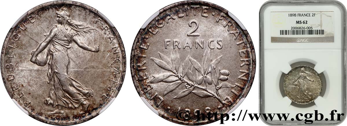 2 francs Semeuse 1898  F.266/1 SUP62 NGC