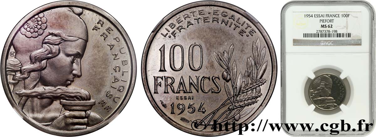 Essai-piéfort au double de 100 francs Cochet 1954  GEM.230 EP1 SUP62 NGC