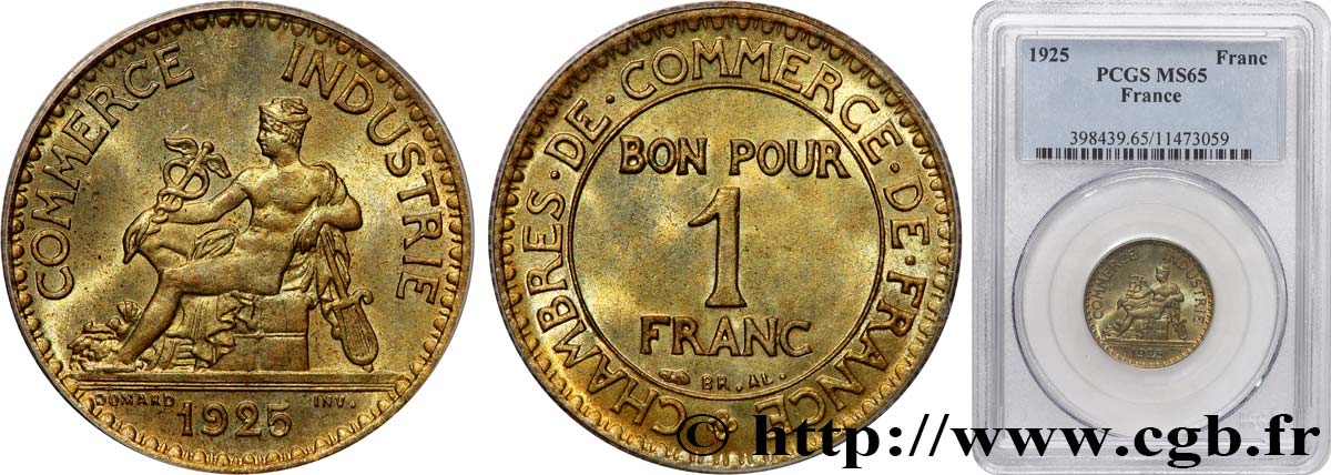 1 franc Chambres de Commerce 1925 Paris F.218/7 FDC65 PCGS
