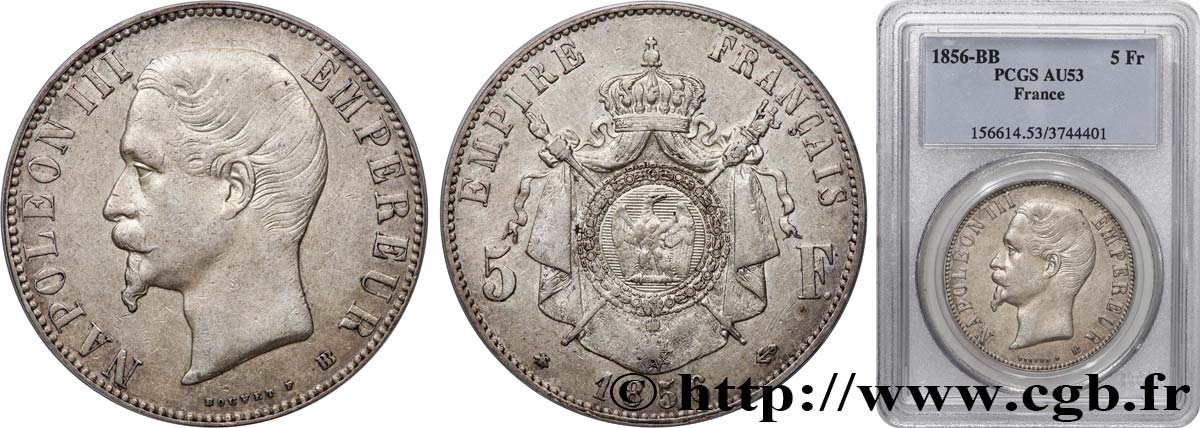 5 francs Napoléon III, tête nue 1856 Strasbourg F.330/8 MBC53 PCGS